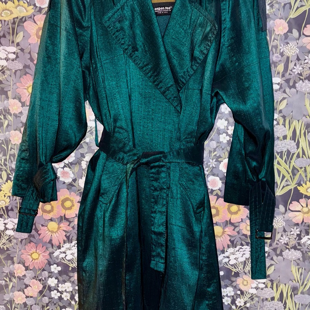 London fog Shimmer Teal/Emerald Green Women's trench coat w/ removable Lining